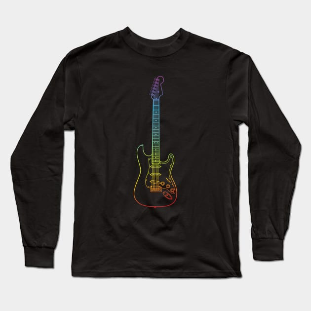 S-Style Electric Guitar Colorful Outline Long Sleeve T-Shirt by nightsworthy